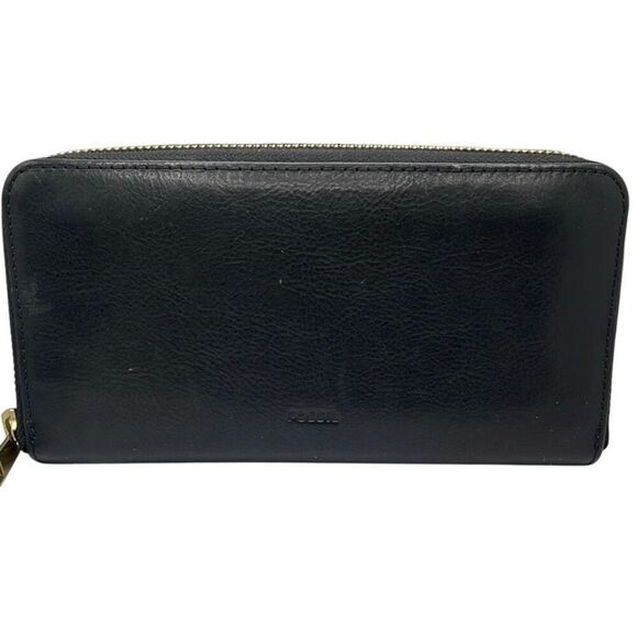 FOSSIL Black Sleek Zip Closure Wallet 8”L x 4” W - Picture 2 of 12